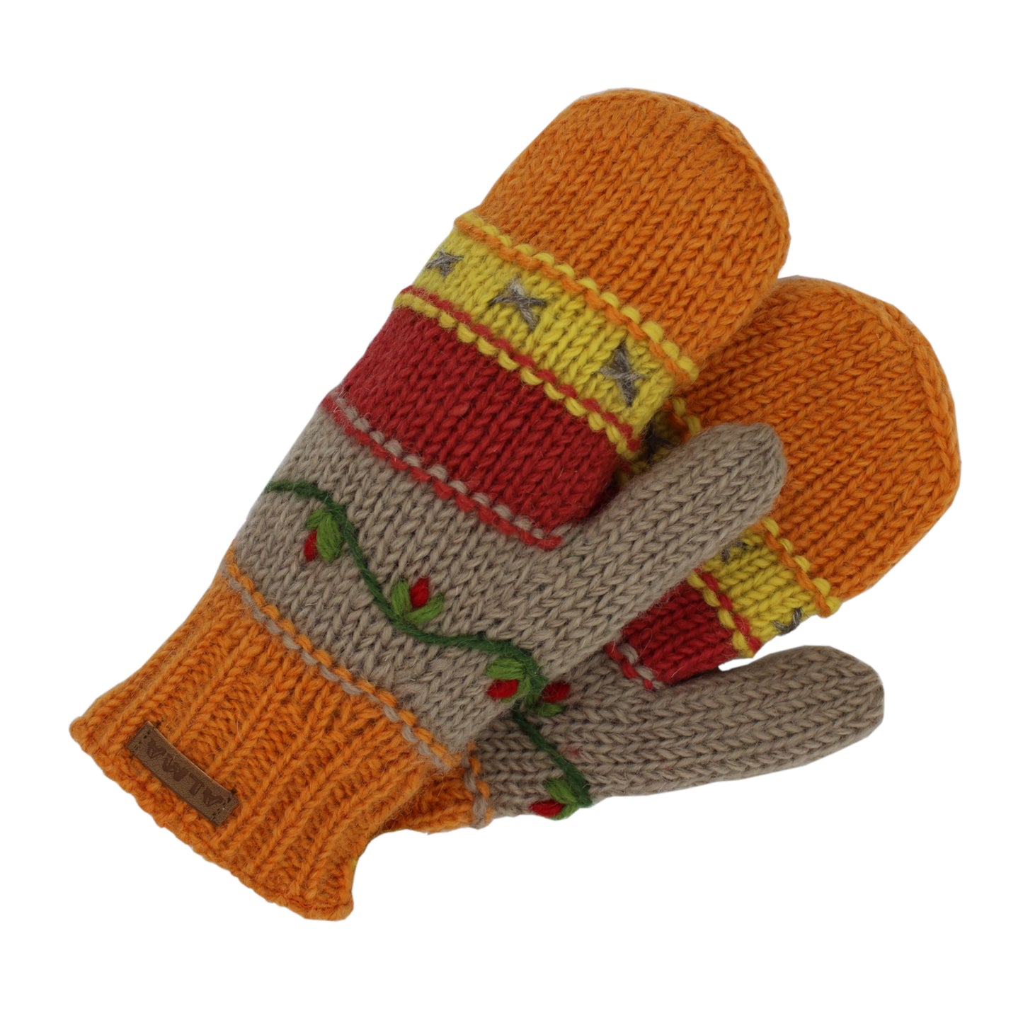 Striped Embroidered Mitts