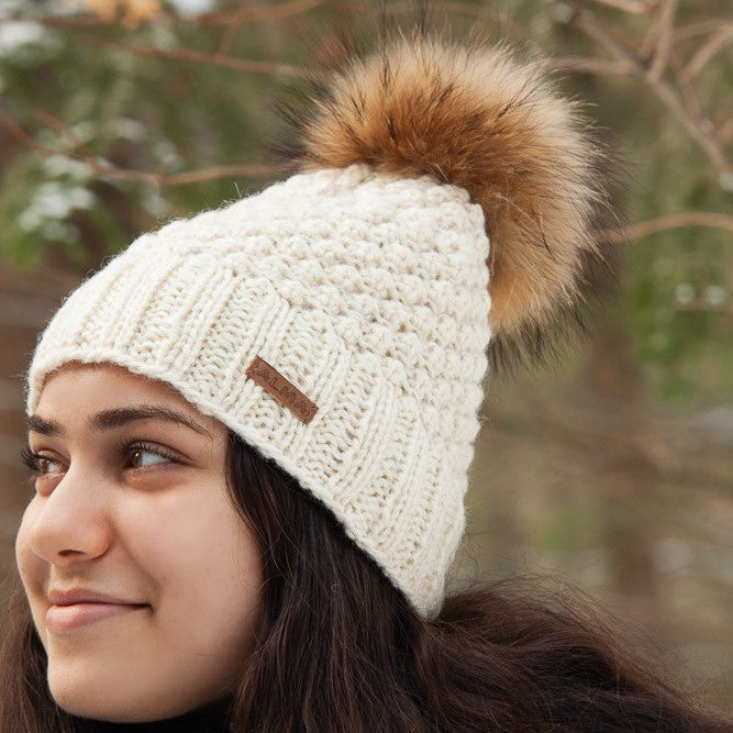 Popcorn knit Hat with Pompom