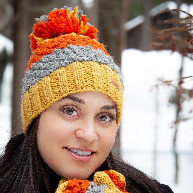 Popcorn Stripe Hat with Pompom