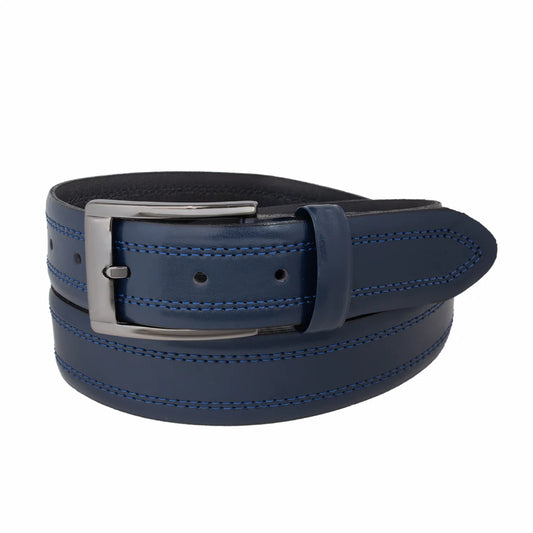 Inset Double Stitched Leather Belt - 35MM