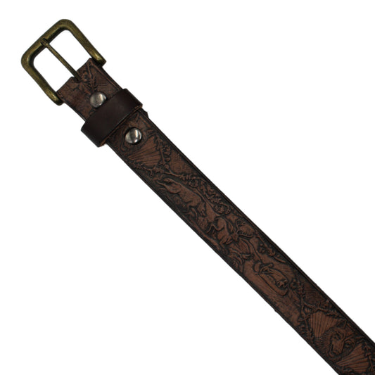 Wolf Patterned Leather Belt