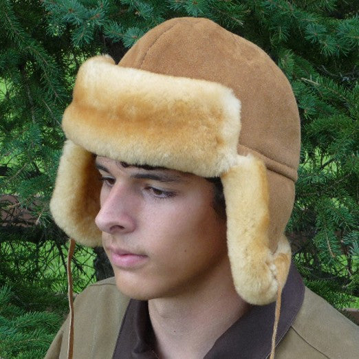 Sheepskin top trapper hat
