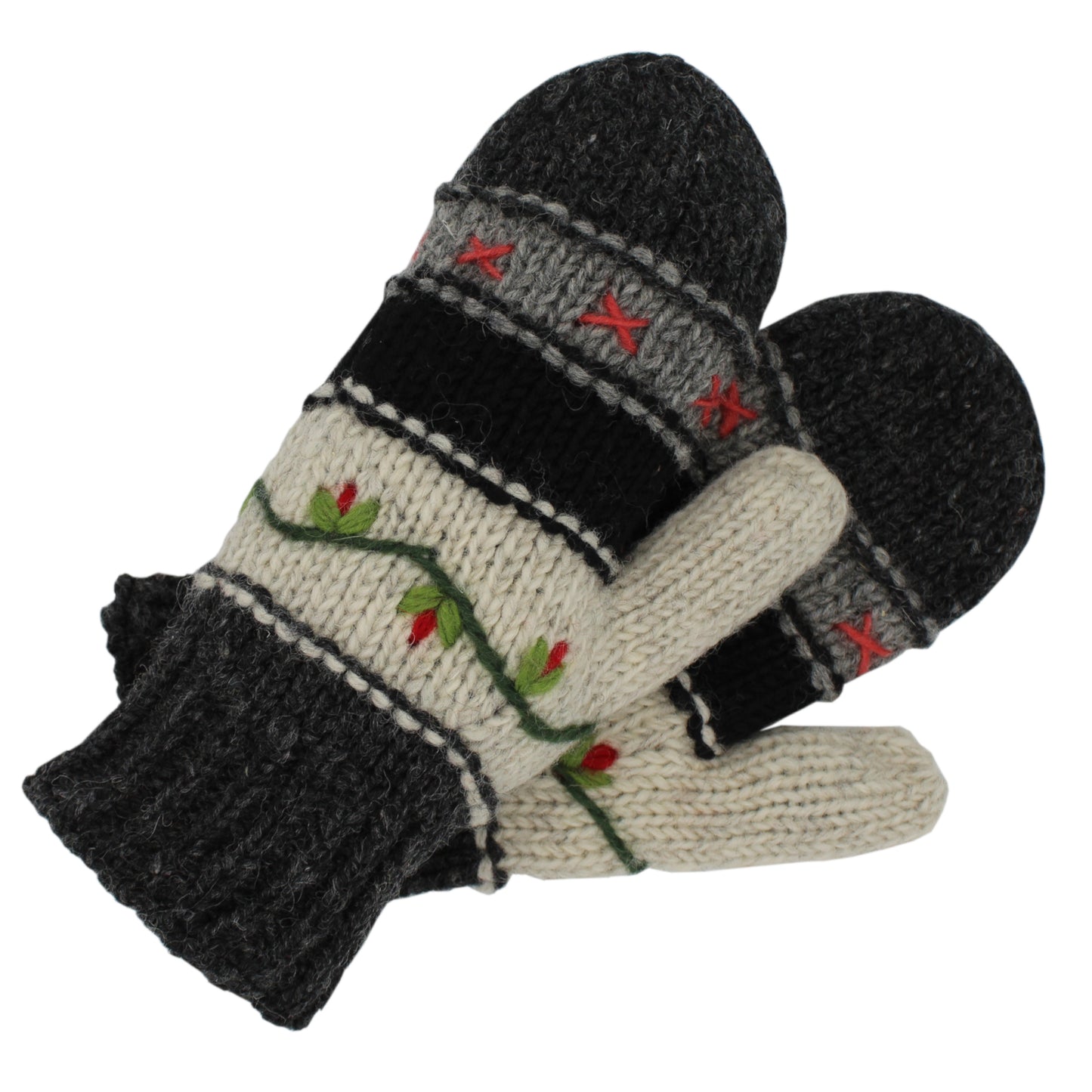 Striped Embroidered Mitts