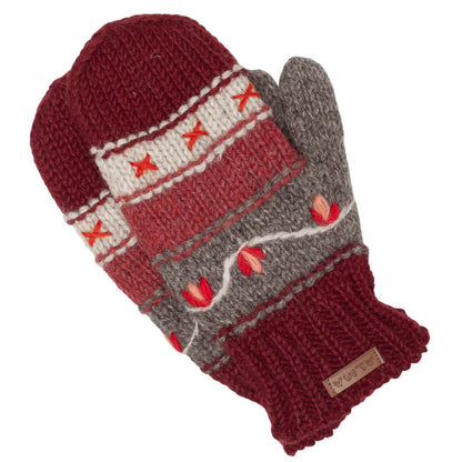 Striped Embroidered Mitts