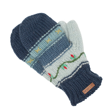 Striped Embroidered Mitts