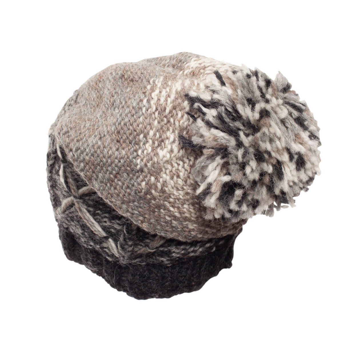 Slouchy Button Hat w. PomPom