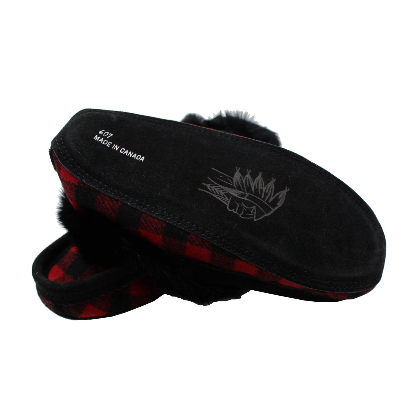 Fur Trim Moccasins - Black/Red Plaid