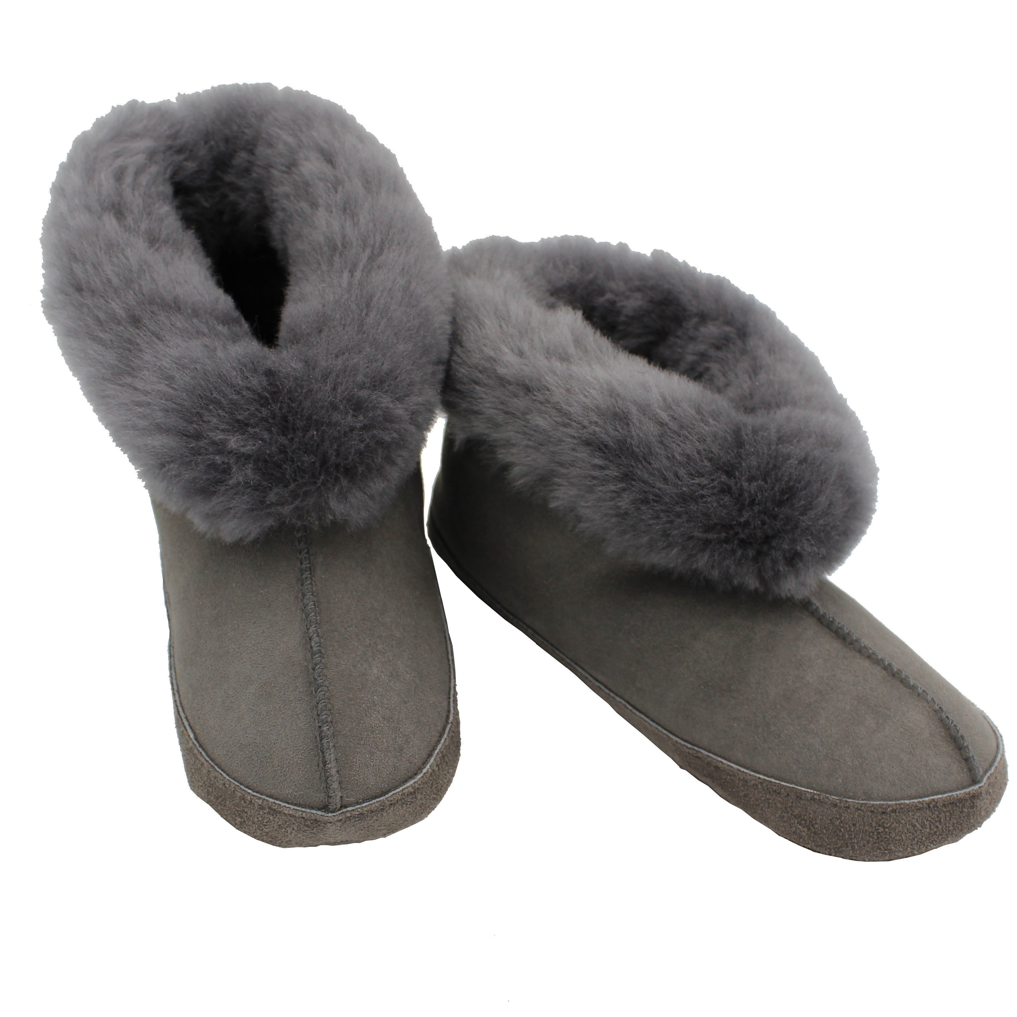 Welsh Sheepskin Slippers - Grey Leather — Xanthe Anna