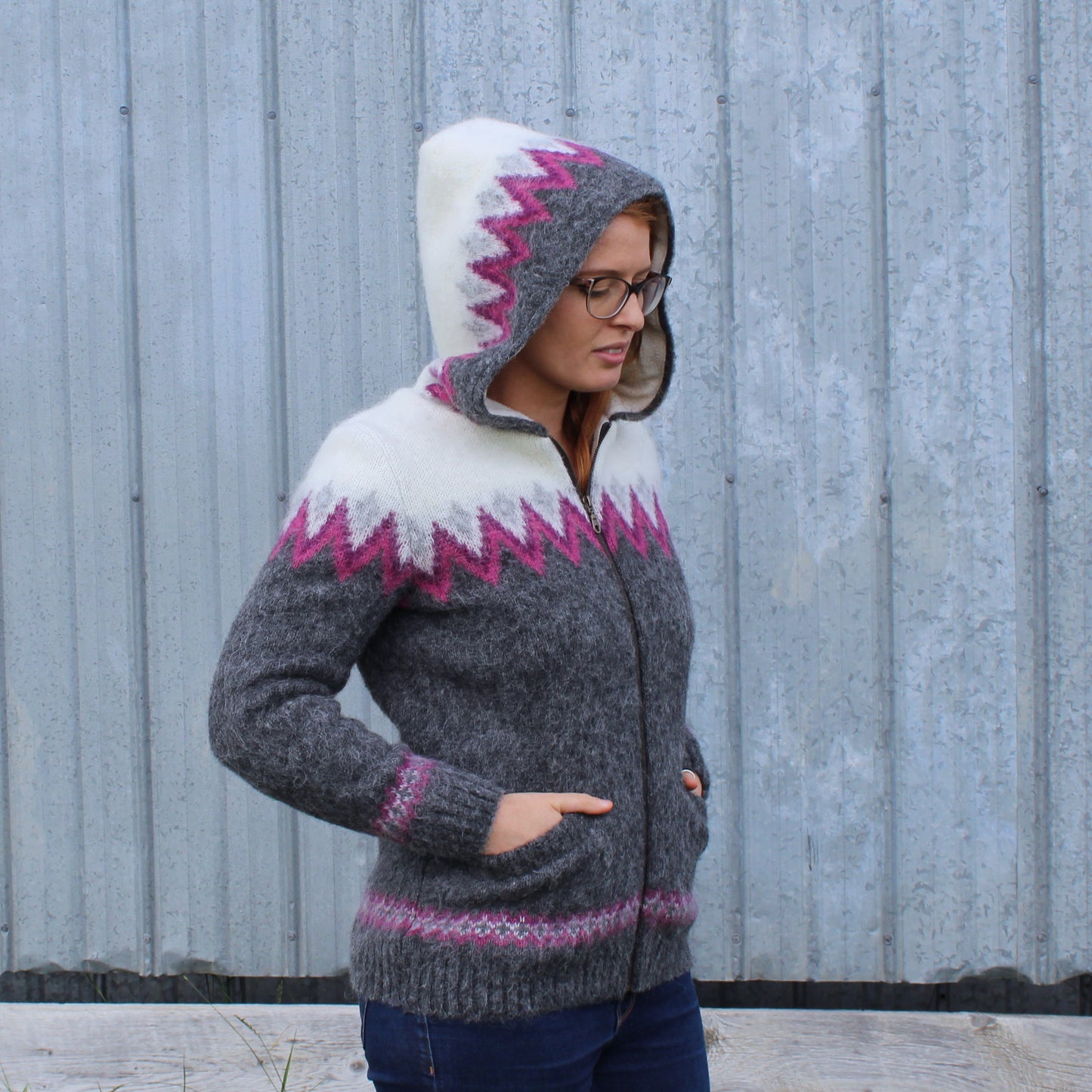 Lined Zip Hooded Women's Cardigan  - Volcano