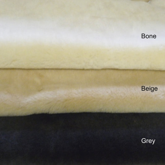 15 mm Shearling Sheepskin. Colours: Bone, Beige or Grey